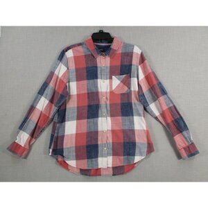 Flag & Anthem Red & Blue Plaid Long Sleeve Button-Up Shirt L 100% Cotton